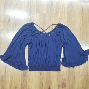 Navy Blue stretchy Blouse with Lace Detail!